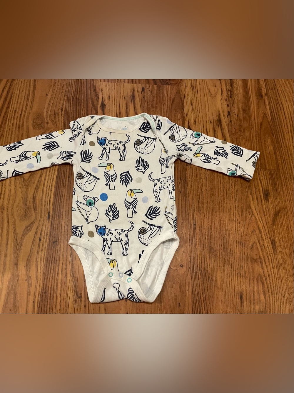 Cream Animal-Print Long-Sleeve Baby One-Piece